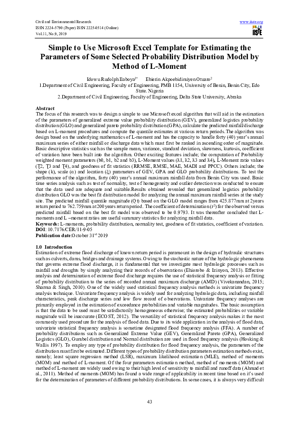(PDF) Simple to Use Microsoft Excel Template for Estimating the ...