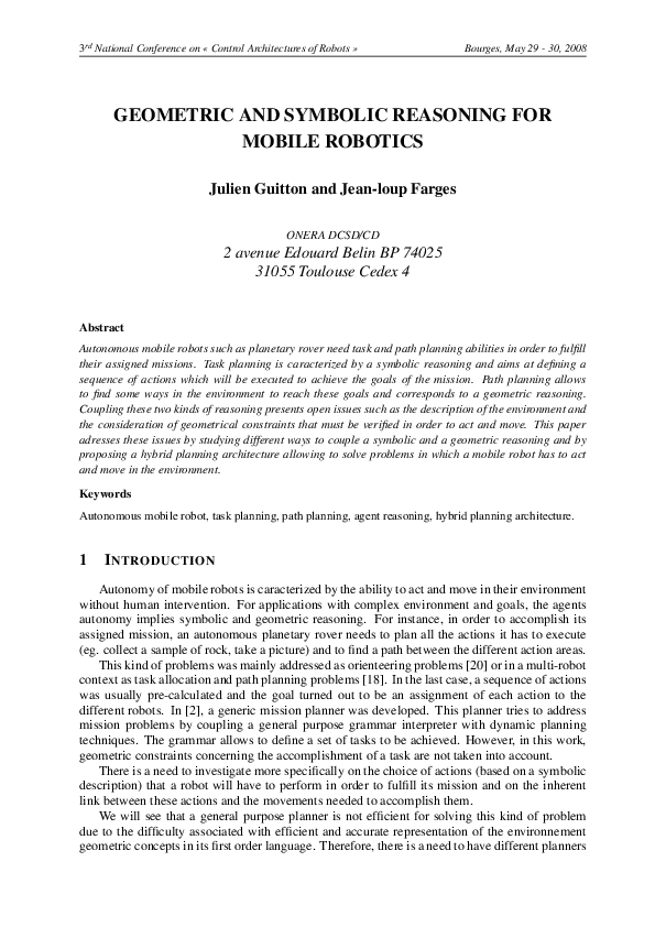 (PDF) Geometric and Symbolic Reasoning for Mobile Robotics Jeanloup