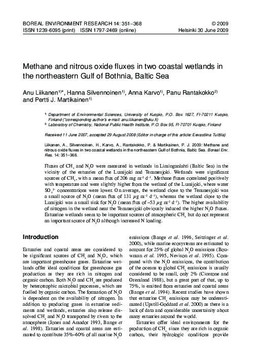 (PDF) methane and nitrous oxide fluxes in two coastal wetlands in the ...