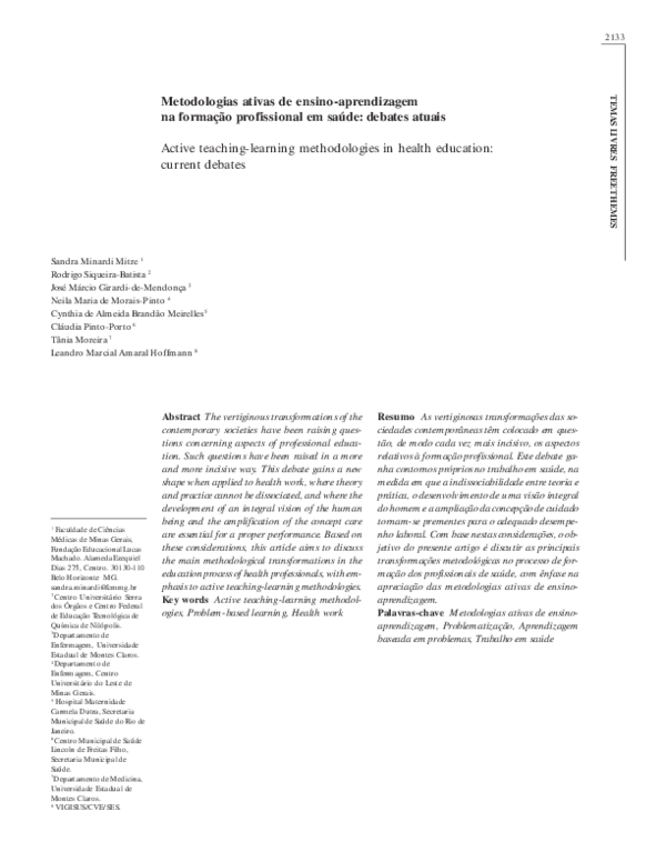  PDF Active Teaching learning Methodologies In Health Education 
