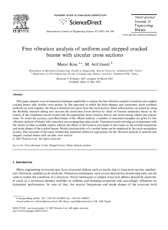 (PDF) Free vibration analysis of uniform and stepped cracked beams with ...