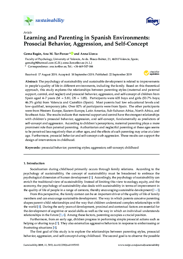 (PDF) Learning and Parenting in Spanish Environments: Prosocial ...