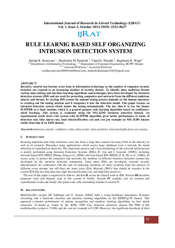 (PDF) Rule Learnig Based Self Organizing Intrusion Detection System