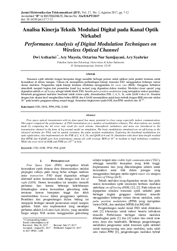 (PDF) Performance Analysis of Digital Modulation Techniques on Wireless ...