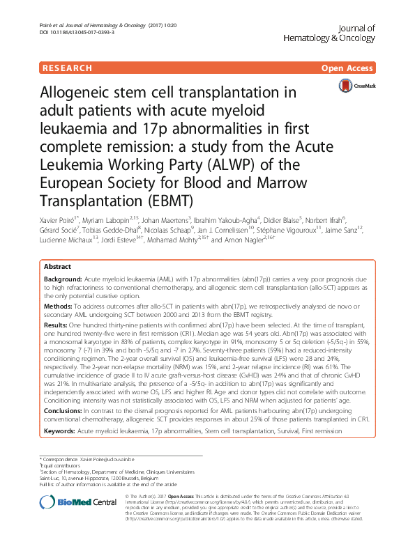 (PDF) [Allogeneic stem cell transplantation in adults with acute ...
