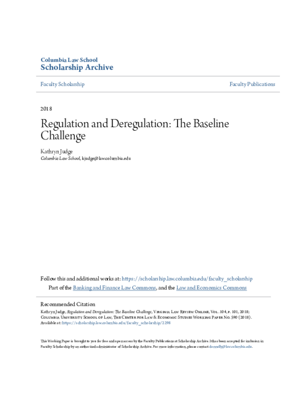 (PDF) Regulation and Deregulation: The Baseline Challenge
