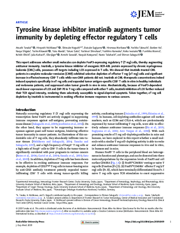 (PDF) Tyrosine kinase inhibitor imatinib augments tumor immunity by ...
