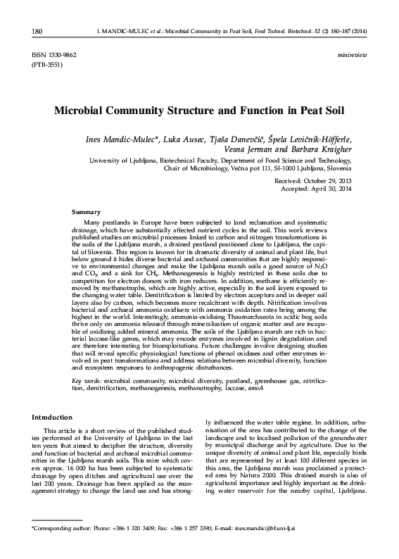 (PDF) Microbial Community Structure and Function in Peat Soil