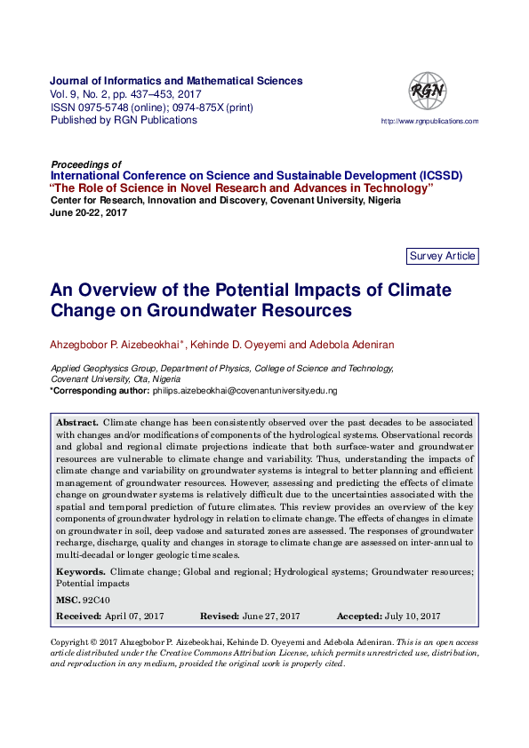 (PDF) An Overview of the Potential Impacts of Climate Change on ...
