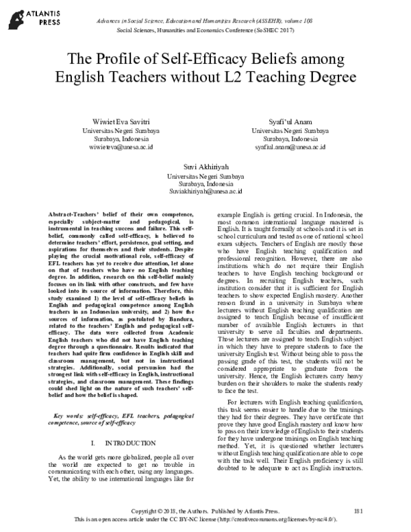 (PDF) The Profile of Self Efficacy Beliefs among English Teachers ...