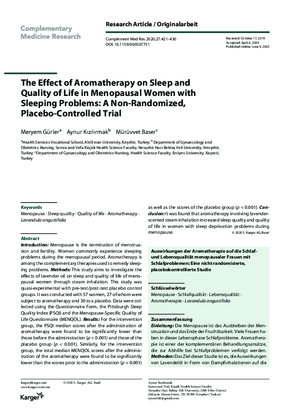 (PDF) The Effect of Aromatherapy on Sleep and Quality of Life in ...