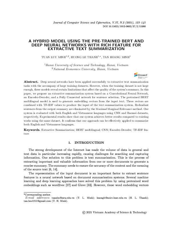 (PDF) A Hybrid Model Using the Pretrained Bert and Deep Neural Networks ...
