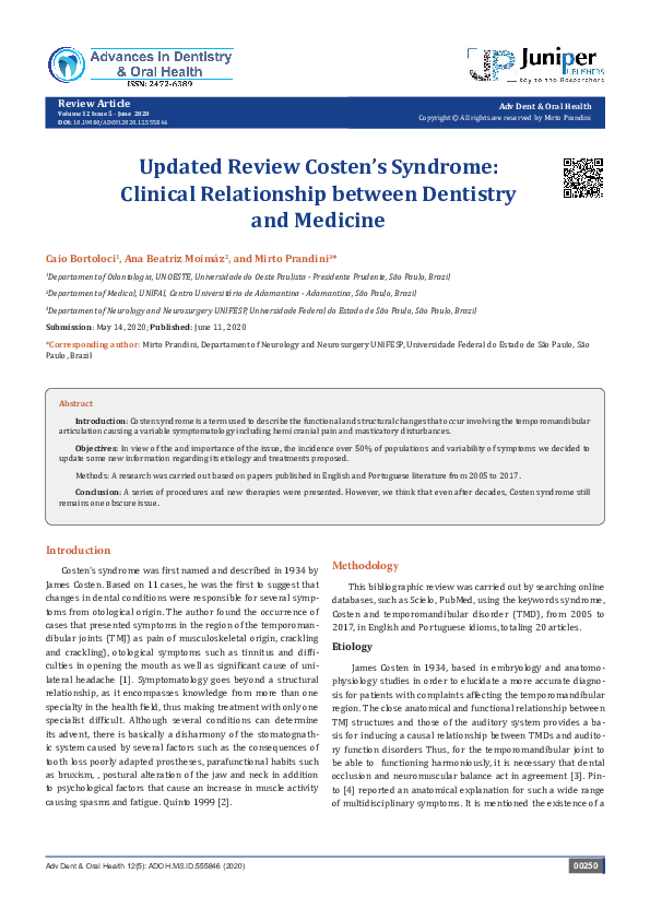 (PDF) Updated Review Costen’s Syndrome: Clinical Relationship between ...