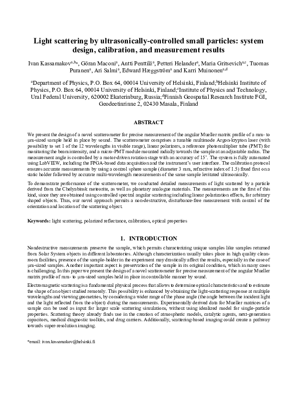 (PDF) Light scattering by ultrasonically-controlled small particles ...