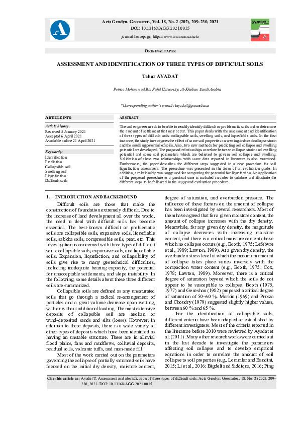 (PDF) Assessment and identification of three types of difficult soils