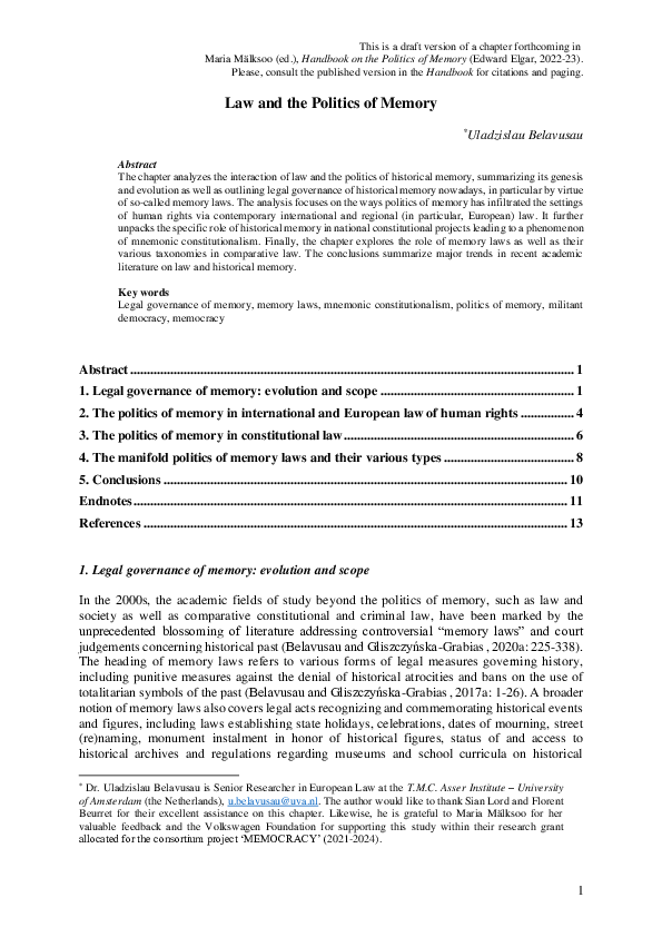 (PDF) Law and the Politics of Memory