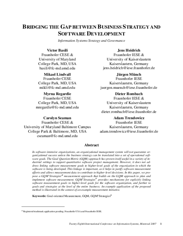 (PDF) Bridging the Gap between Business Strategy and Software Development
