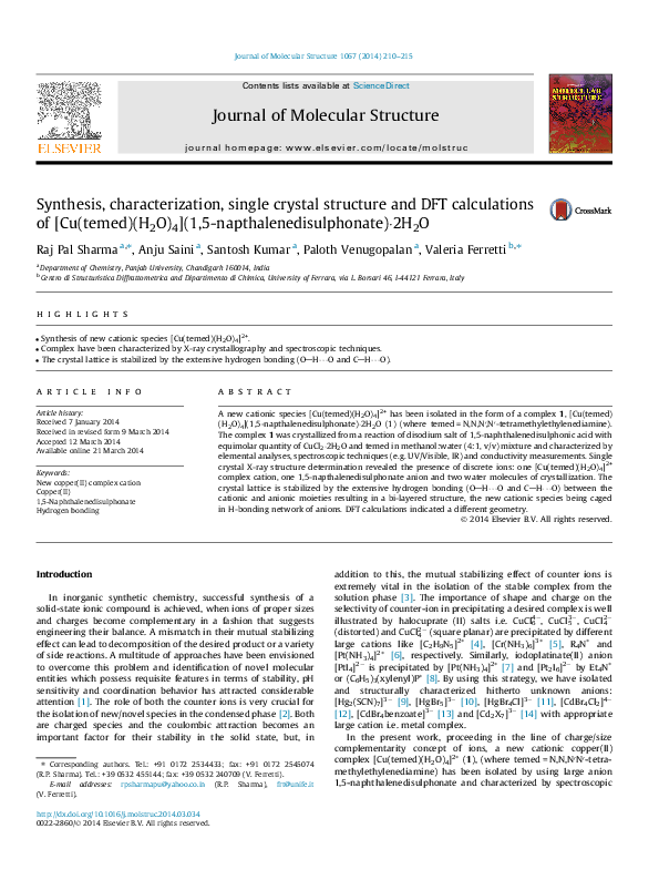 (PDF) Synthesis, characterization, single crystal structure and DFT ...