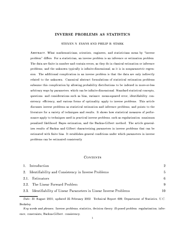 (PDF) Inverse problems as statistics