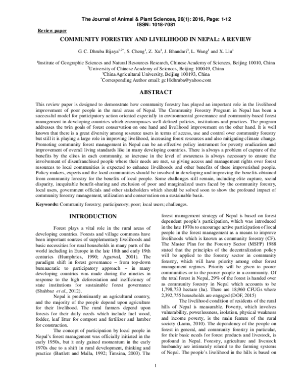 (PDF) Community Forestry and Livelihood in Nepal: A Review
