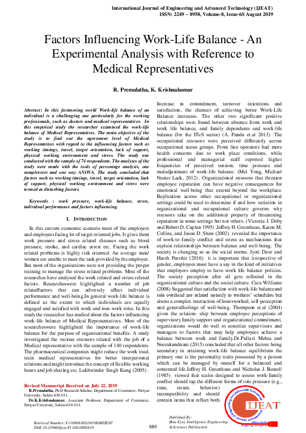 (PDF) Factors of Work Life Balance- A Critical Review