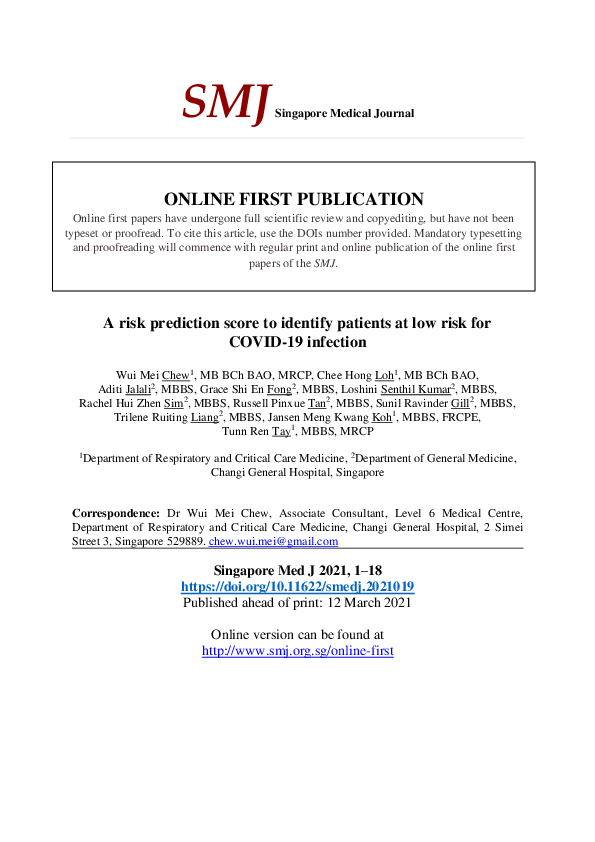(PDF) A risk prediction score to identify patients at low risk for ...