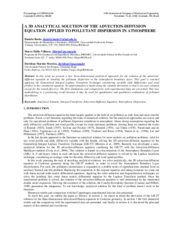 (PDF) A 3D Analytical Solution of the Advection-Diffusion Equation ...