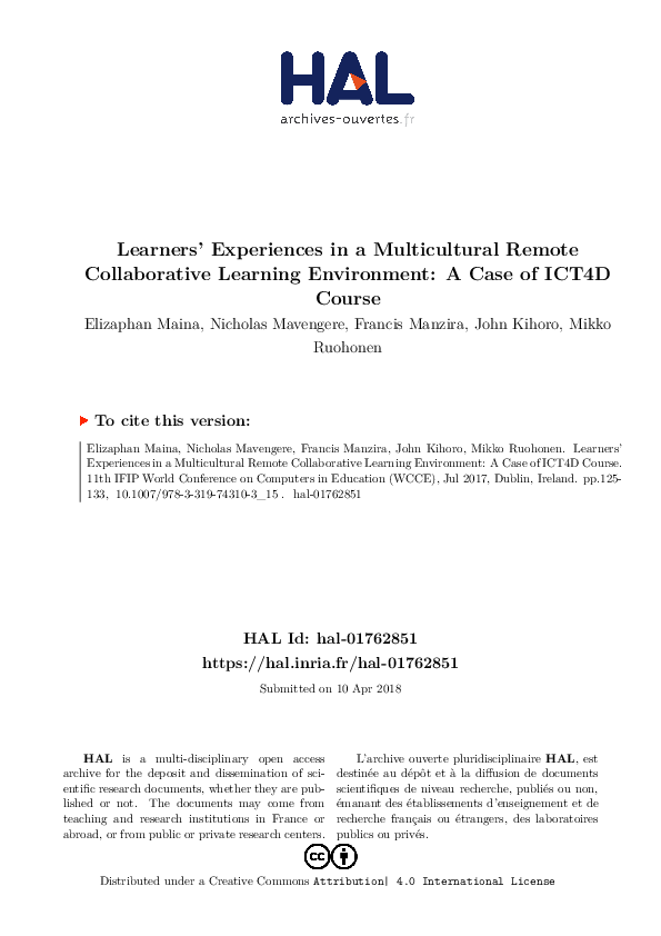 (PDF) Learners’ Experiences in a Multicultural Remote Collaborative ...