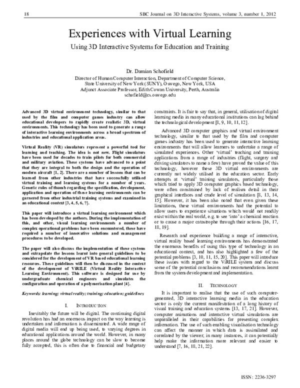 (PDF) Experiences with Virtual Learning: Using 3D Interactive Systems ...
