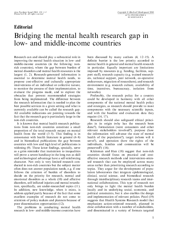 (PDF) Bridging the mental health research gap in low- and middle-income ...
