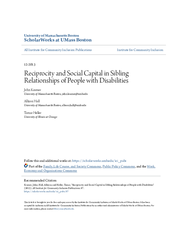 (PDF) Reciprocity and Social Capital in Sibling Relationships of People ...