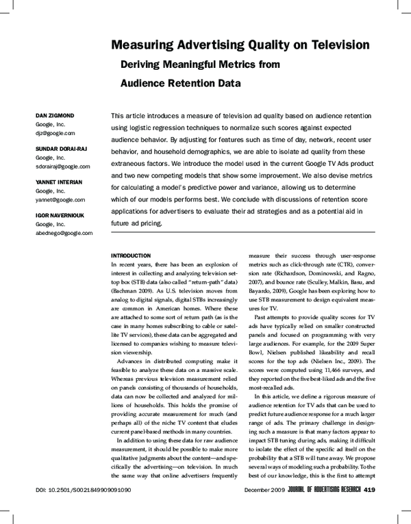 Pdf Measuring Advertising Quality On Television Deriving Meaningful