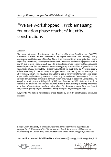 (PDF) We are workshopped: problematising Foundation Phase teachers ...