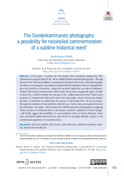 (PDF) The Sonderkommando photographs: a possibility for reconciled ...