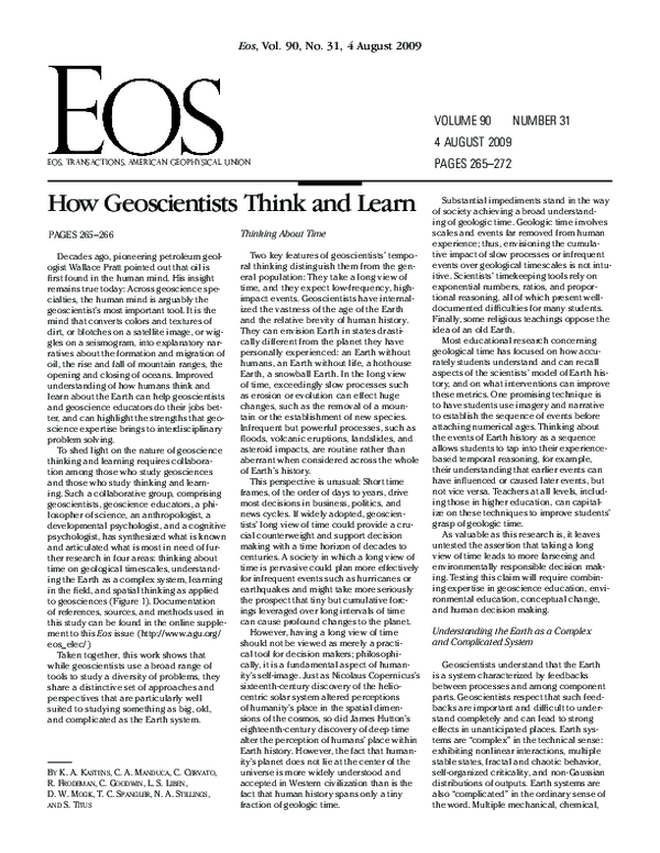 (PDF) How geoscientists think and learn