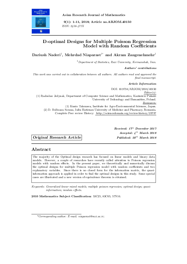 (PDF) D-optimal Designs for Multiple Poisson Regression Model with ...