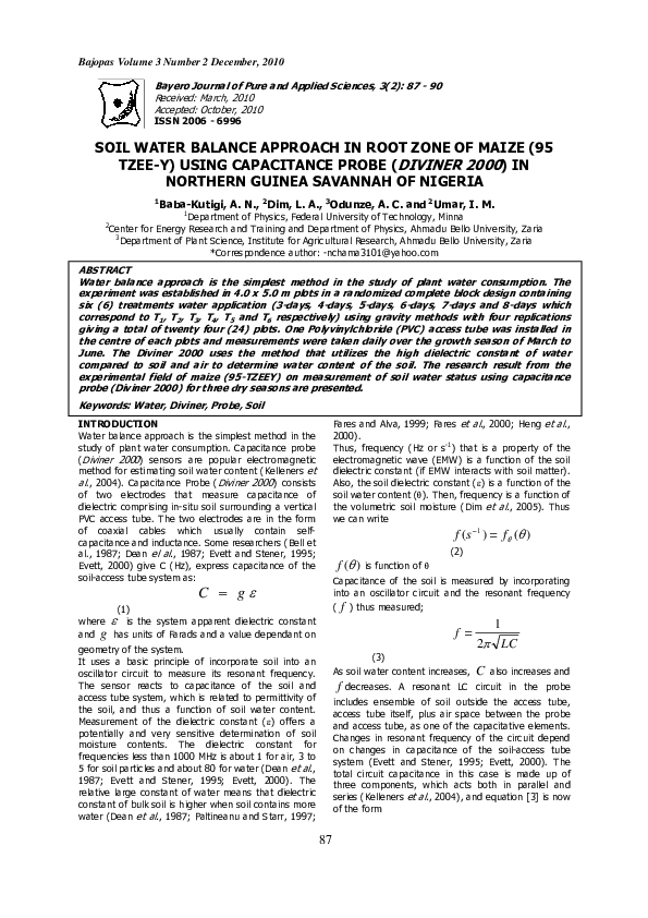 (PDF) Soil water balance approach in root zone of maize (95-TZEEY ...
