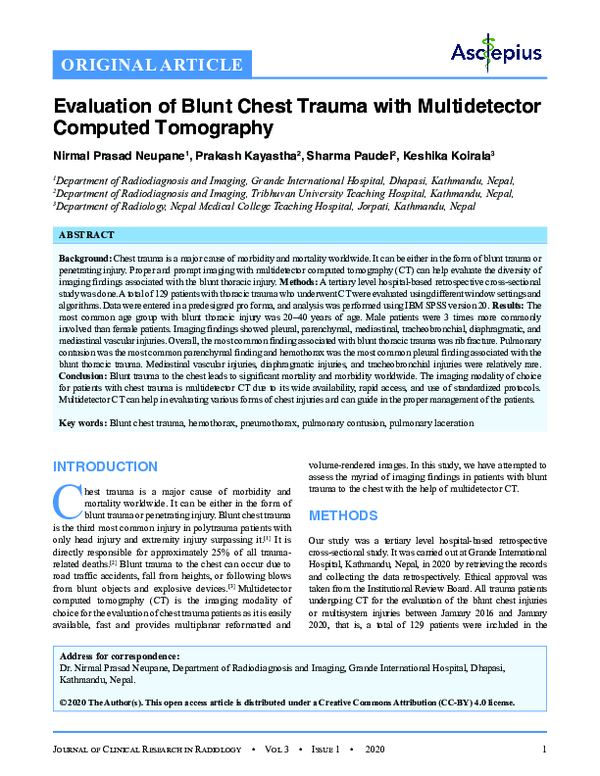 (PDF) Evaluation of Blunt Chest Trauma with Multidetector Computed ...