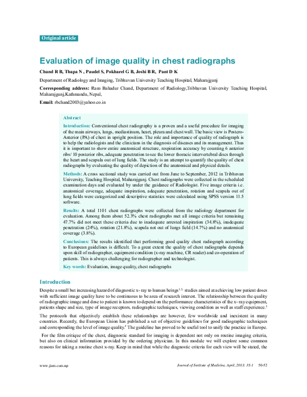 (PDF) Evaluation of image quality in chest radiographs