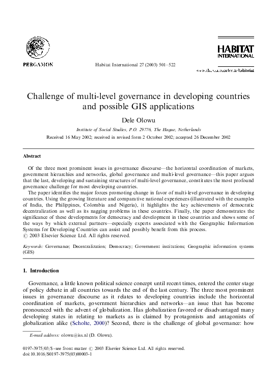 (PDF) Challenge of multi-level governance in developing countries and ...