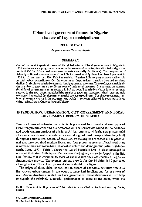 (PDF) Urban local government finance in Nigeria: the case of Onitsha ...