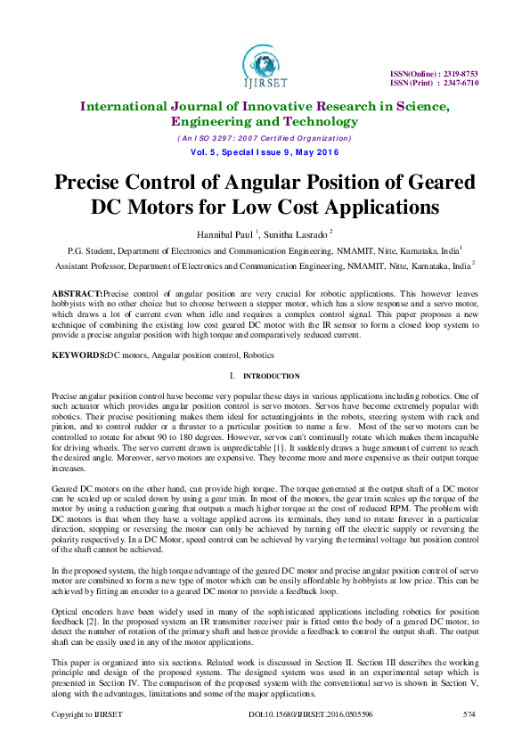 (PDF) Precise Control of Angular Position of Geared DC Motors for Low ...