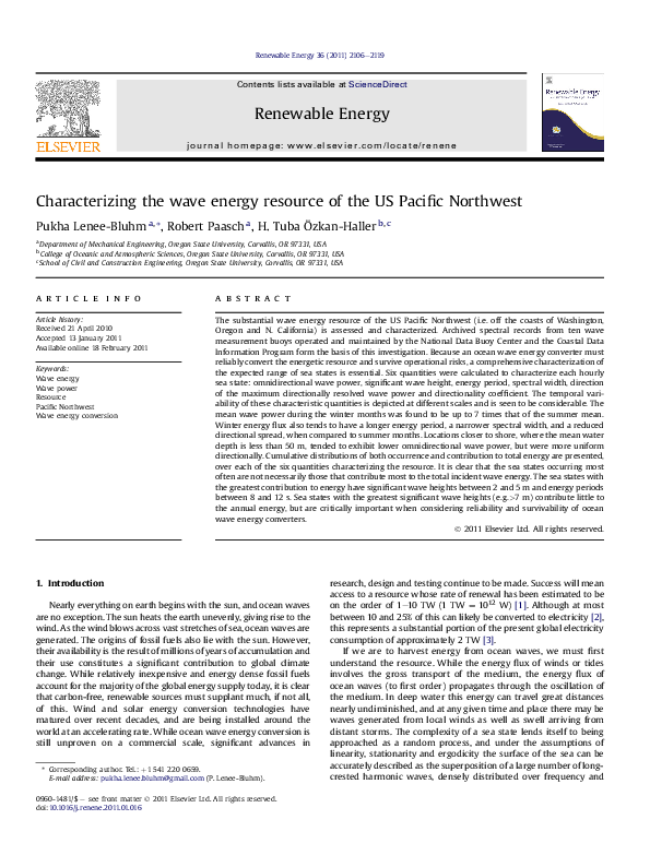 (PDF) Characterizing the wave energy resource of the US Pacific Northwest