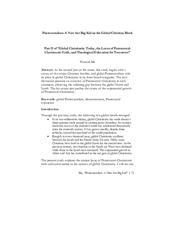 (PDF) Pentecostalism: A New but Big Kid on the Global Christian Block