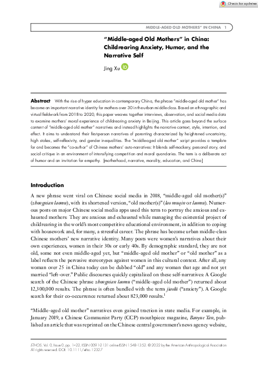 (PDF) MIDDLE-AGED OLD MOTHERS" IN CHINA 1 "Middle-aged Old Mothers" in ...