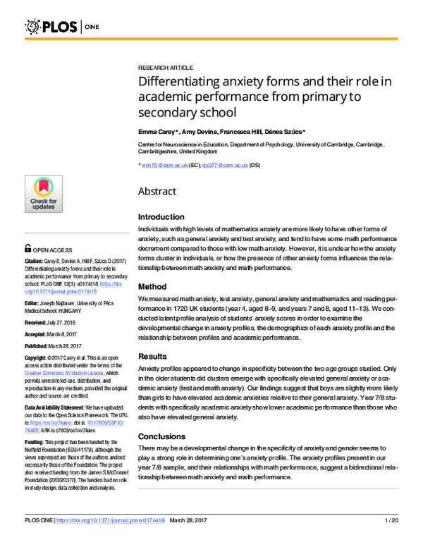 (PDF) Differentiating anxiety forms and their role in academic ...