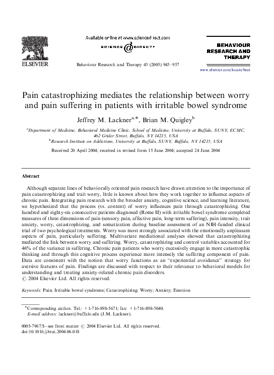 (PDF) Pain catastrophizing mediates the relationship between worry and ...
