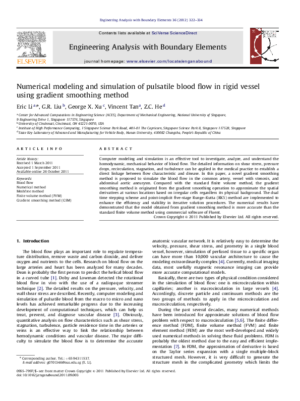 (PDF) Numerical modeling and simulation of pulsatile blood flow in ...