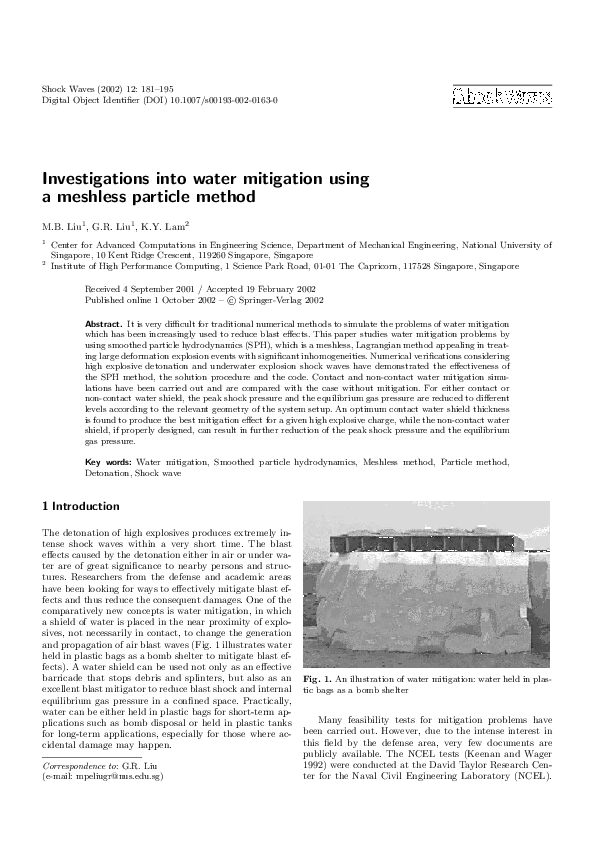 (PDF) Investigations into water mitigation using a meshless particle method