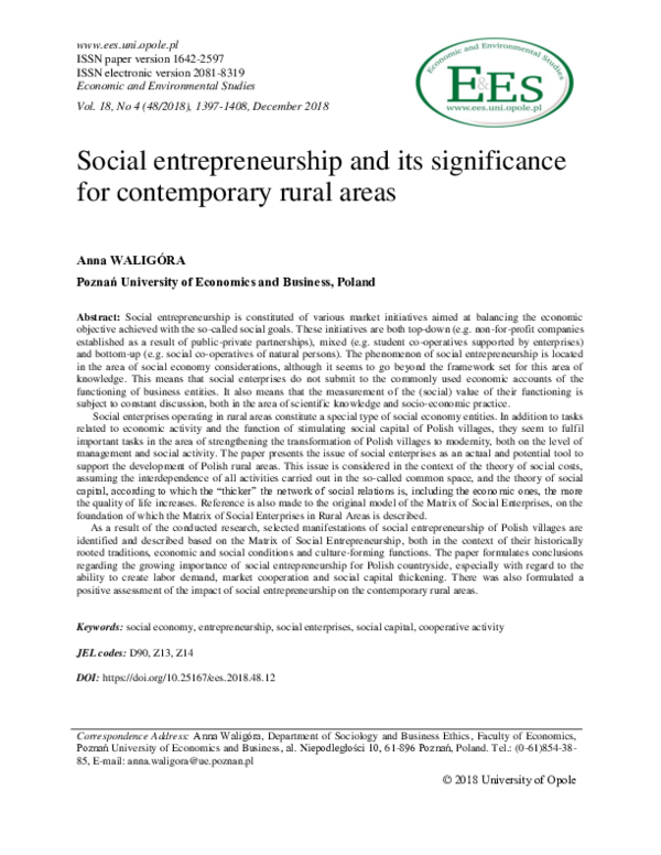 (PDF) Social entrepreneurship and its significance for contemporary ...
